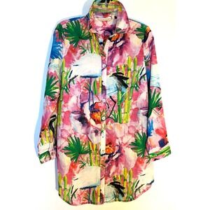 SOFT SURROUNINGS BLOUSE TUNIC WOMEN XS 100% COTTON MUTI COLORED SUMMER VACATION